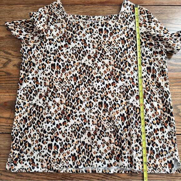 Chico’s Leopard Print Square Neck Short Sleeve Top Women’s Sz L Petite (2P) - Picture 5 of 8